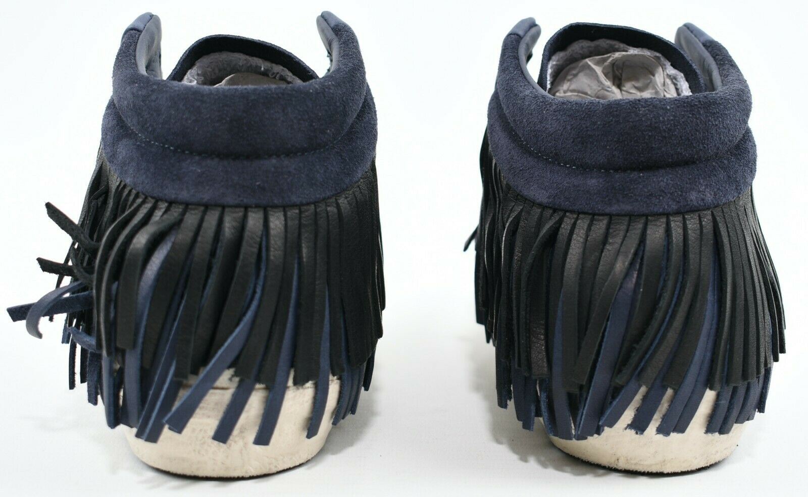 PHILIPPE MODEL Women's Mid Top Blue Leather Fringe Trainers, size UK 3 / EU 36