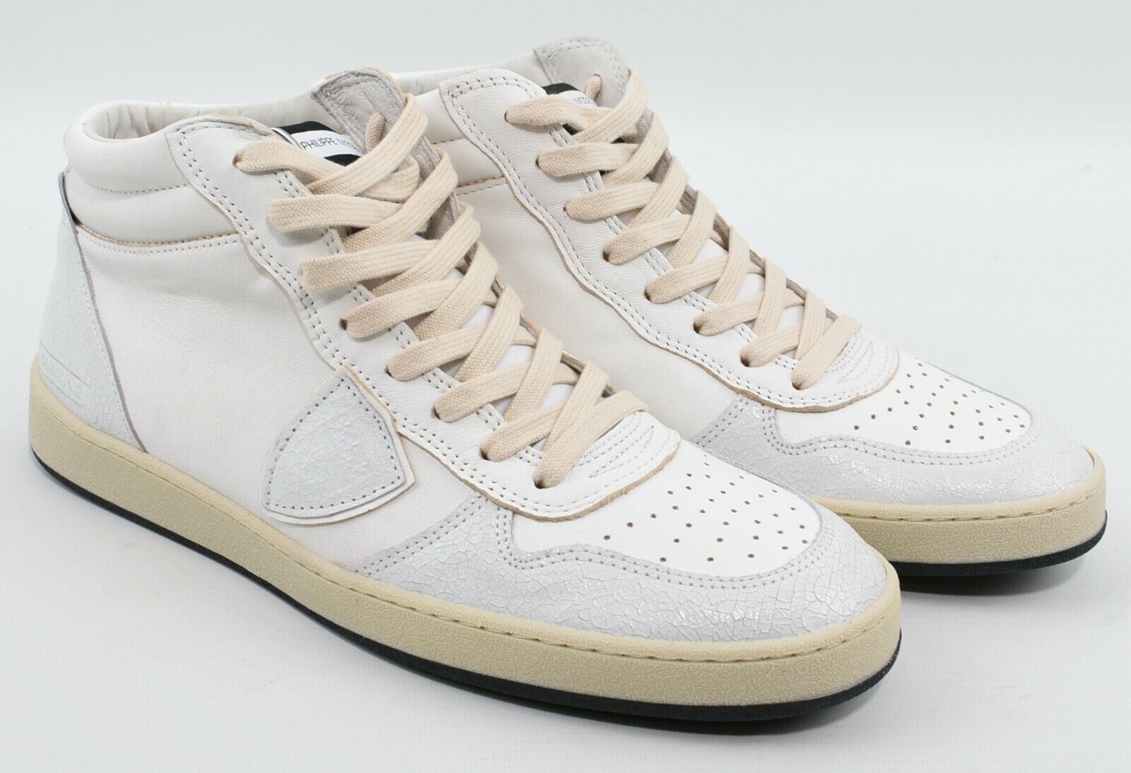 PHILIPPE MODEL Men's Mid High Leather Trainers, White, size UK 7