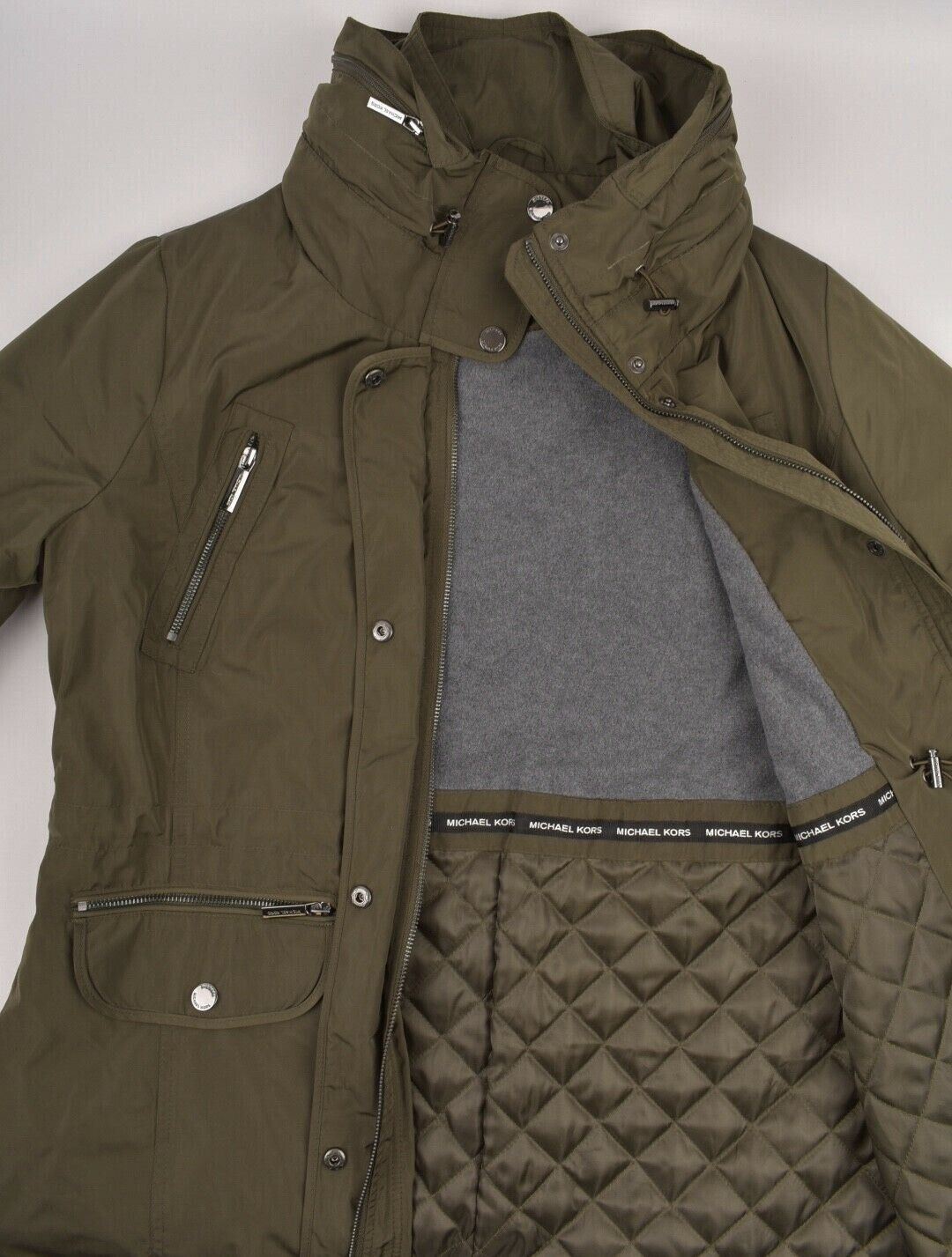 MICHAEL KORS Women's Army Green Waterproof Fishtail Parka / Coat, size Large