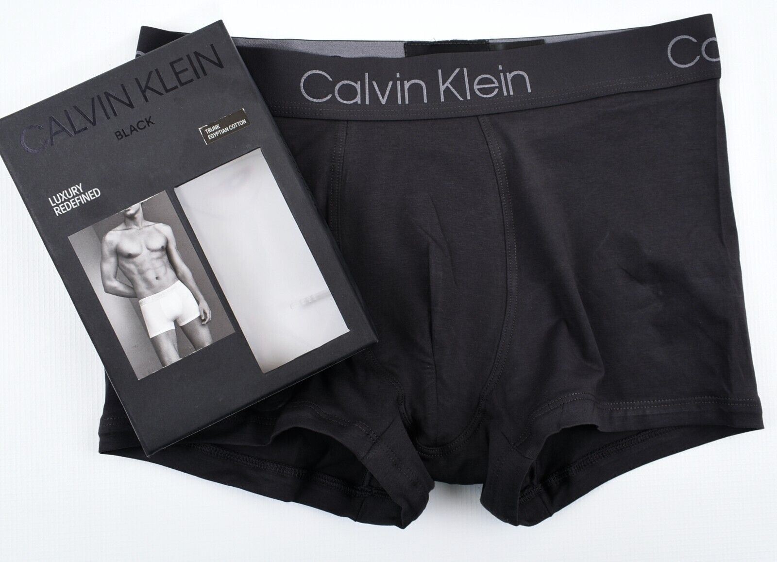CALVIN KLEIN Underwear: Men's Egyptian Cotton Boxer Trunk, Black, size S (28-30)