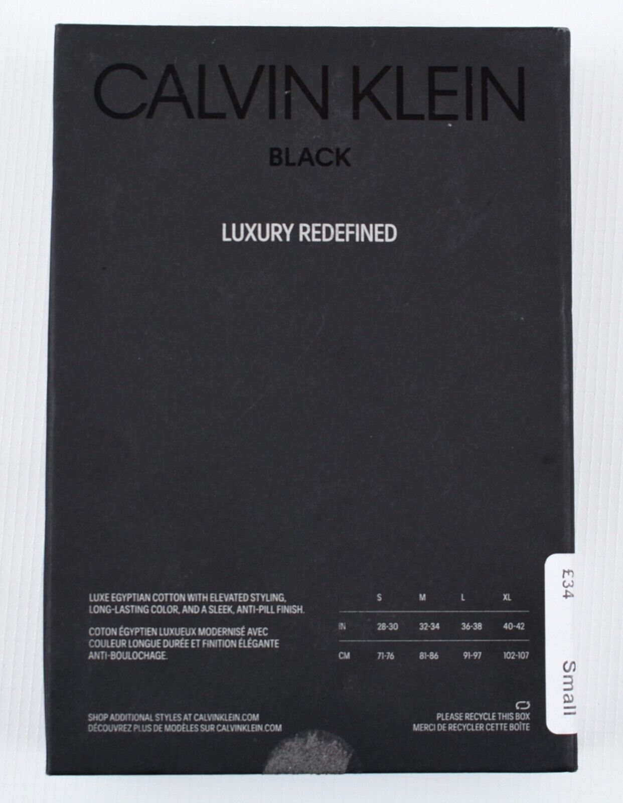 CALVIN KLEIN Underwear: Men's Egyptian Cotton Boxer Trunk, Black, size S (28-30)