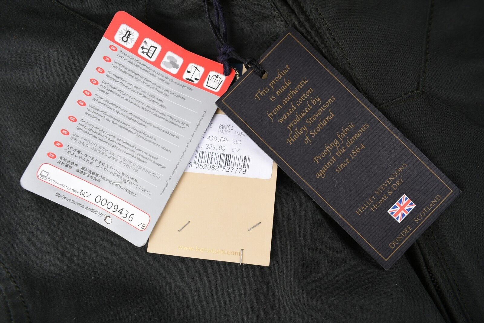 BARACUTA Men's HARDY ANORAK Waxed Cotton Hooded Jacket, Army Green, size 42