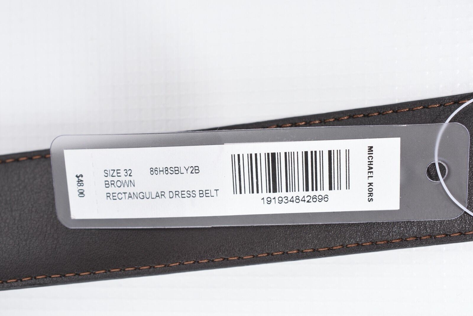 MICHAEL KORS Men's Faux Leather Monogram Belt, Brown, 1.25" wide, size 32