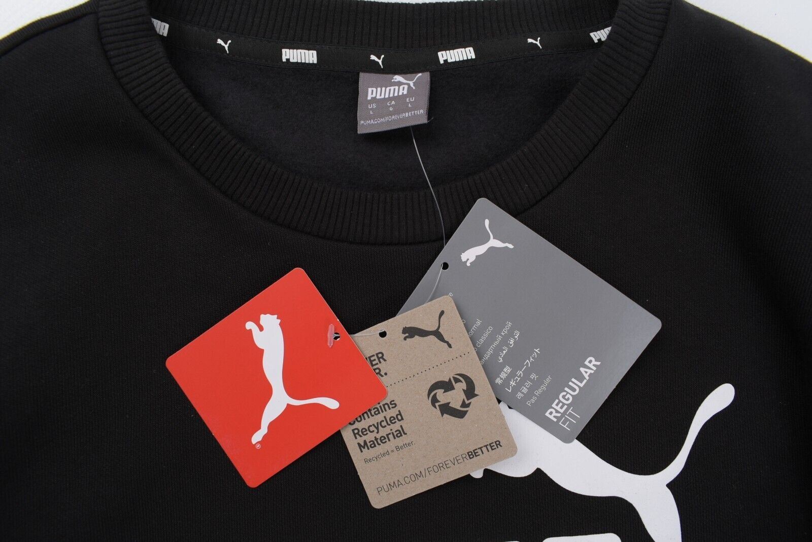 PUMA Women's Crew Neck Logo Sweatshirt, Recycled Materials, Black, size S UK 10