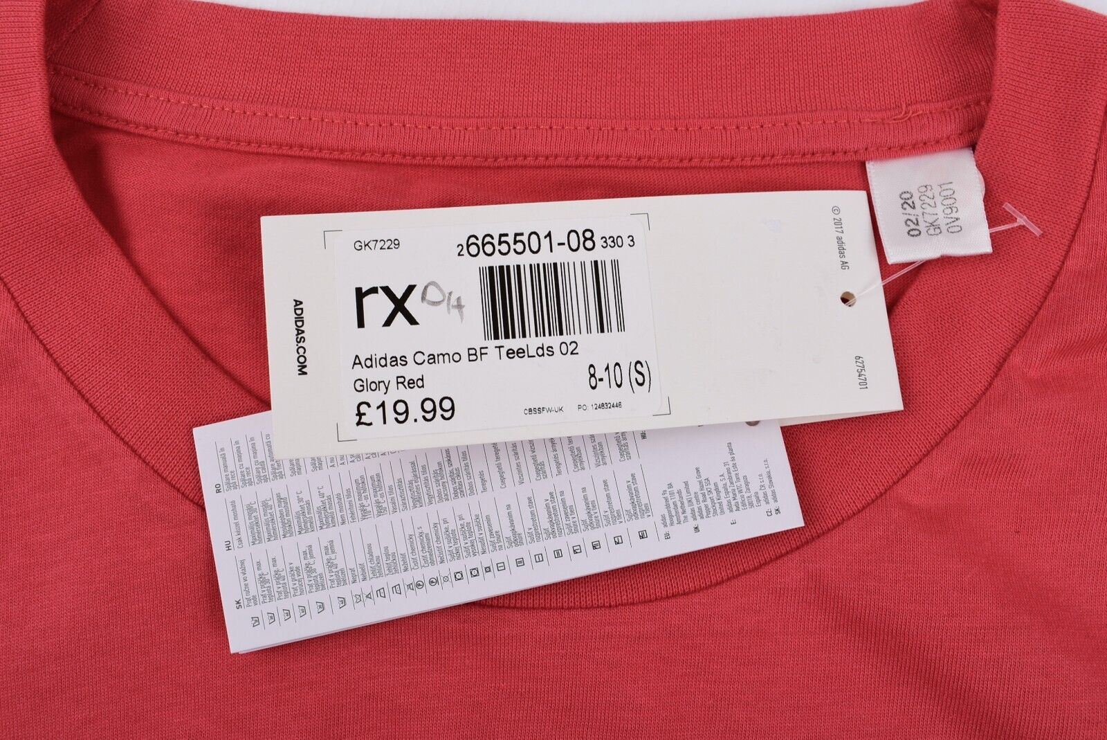 ADIDAS Women's Crew Neck Boyfriend T-shirt, Tee, Glory Red, size S (UK 8-10)