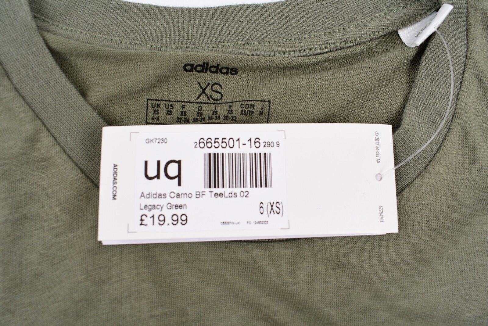 ADIDAS Women's Crew Neck Boyfriend T-shirt, Tee, Legacy Green, size XS (UK 4-6)