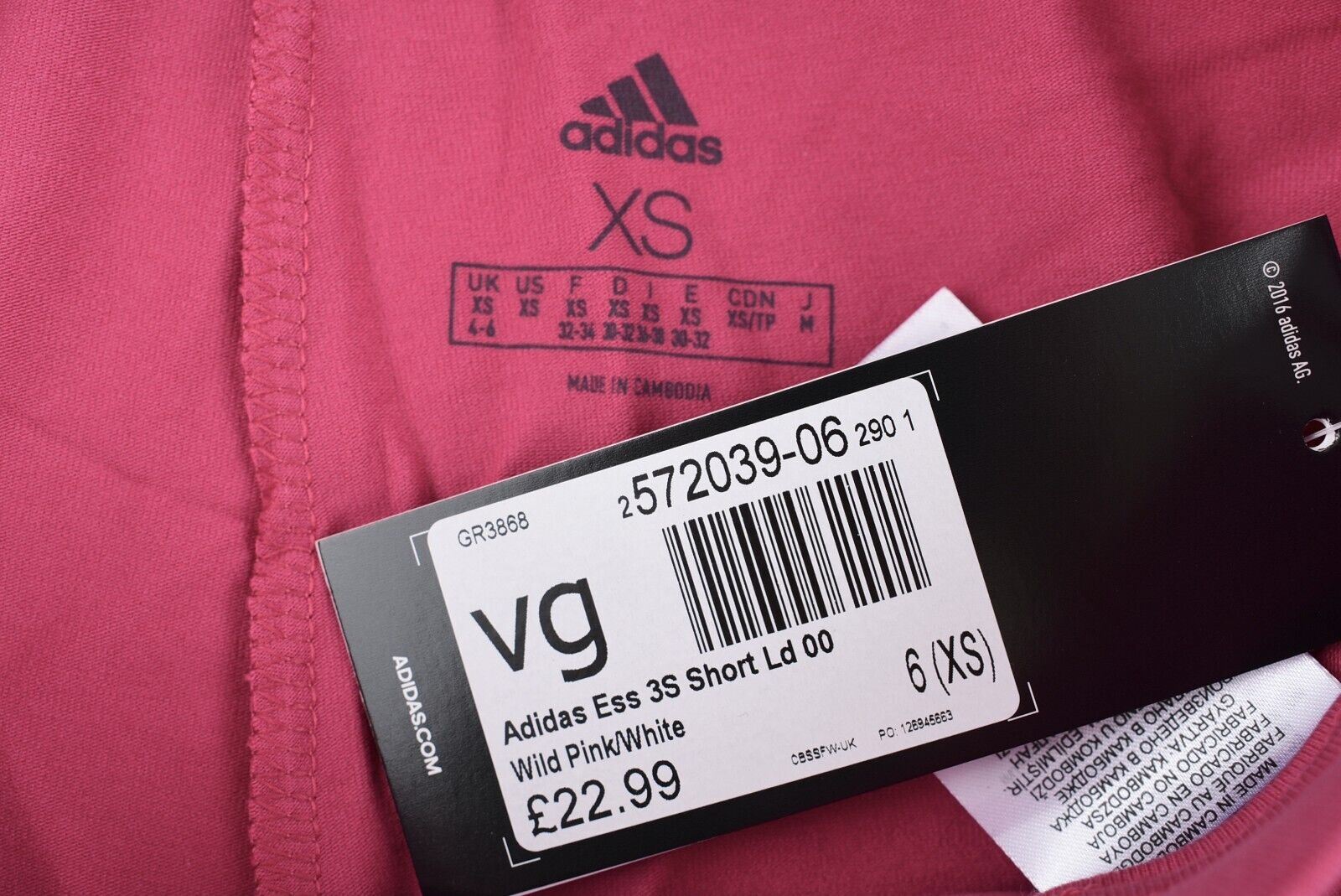 ADIDAS Women's 3 Stripes Essential Short Leggings Shorts, Pink, size XS (UK 4-6)