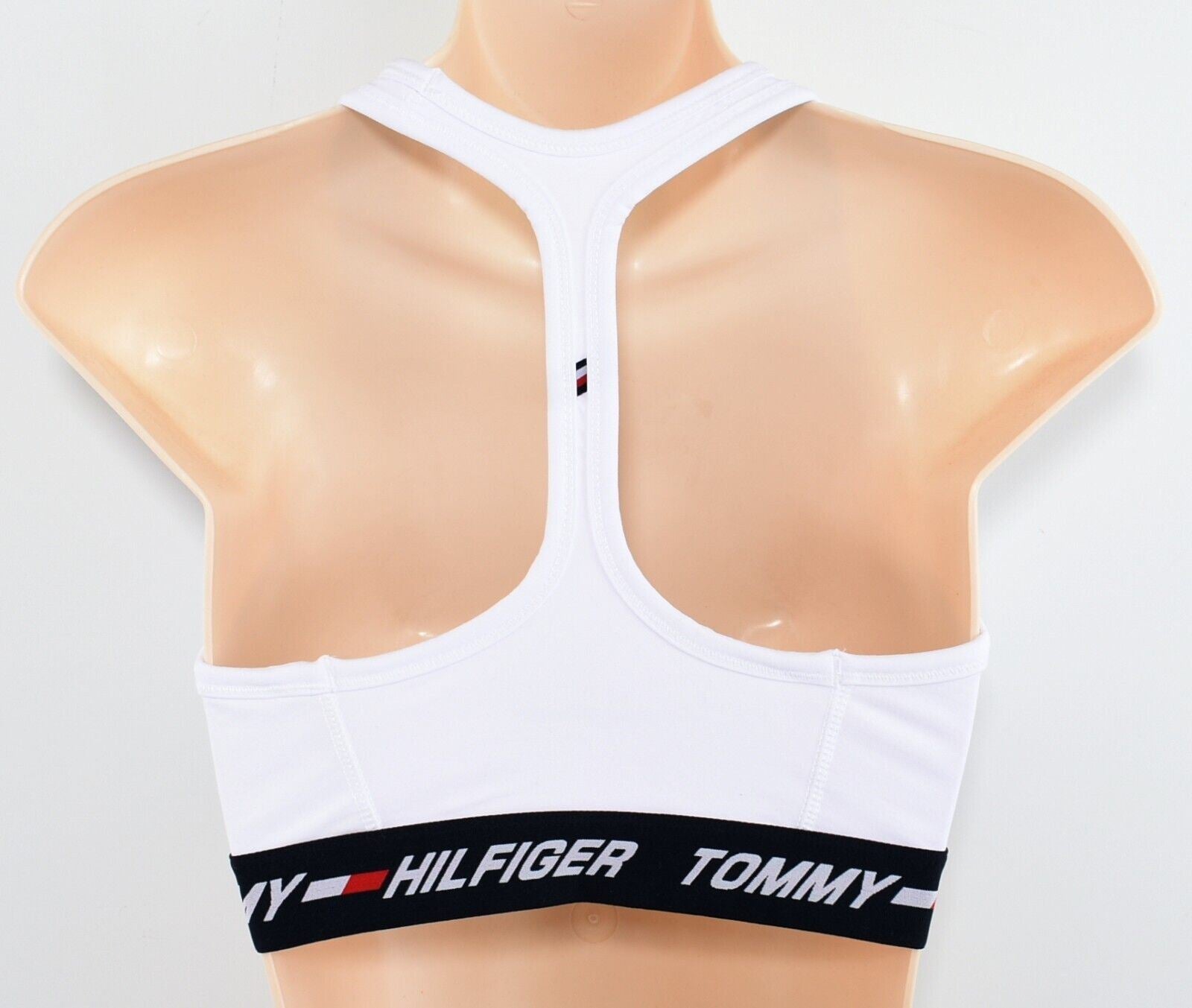 TOMMY HILFIGER Women's Mid Intensity Racerback Sports Bra, White, size S (UK 10)