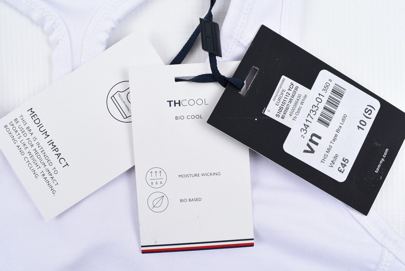 TOMMY HILFIGER Women's Mid Intensity Racerback Sports Bra, White, size S (UK 10)