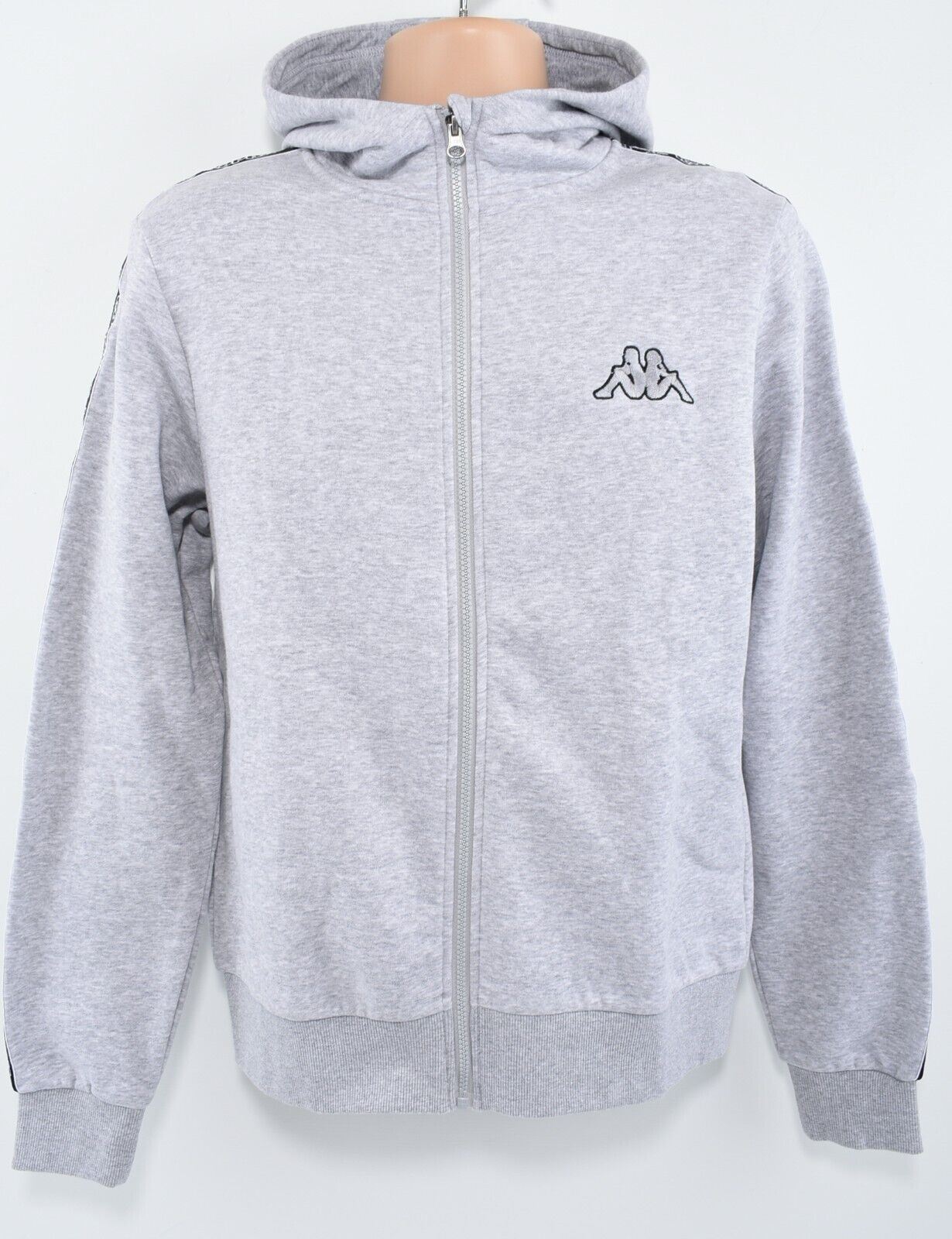 KAPPA Men's Full Zip Hoodie Jacket, Sleeve Logo Tape, Grey, size M