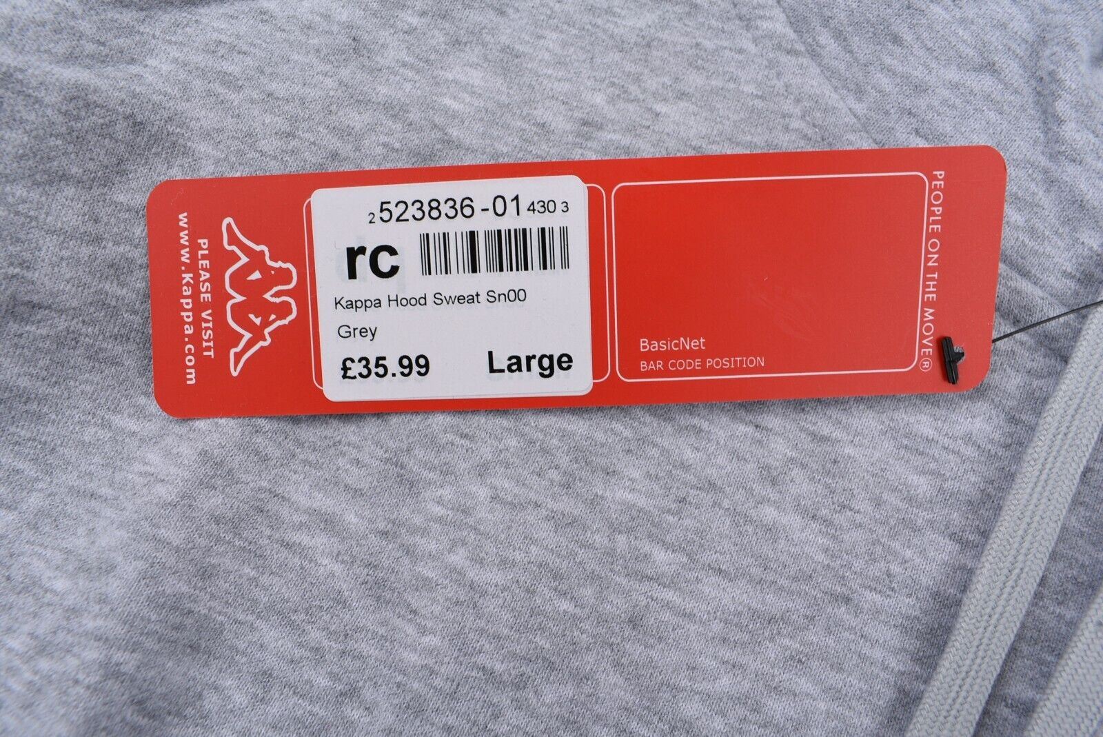 KAPPA Men's Hooded Sweatshirt, Hoodie, Sleeve Logo Tape, Grey, size L