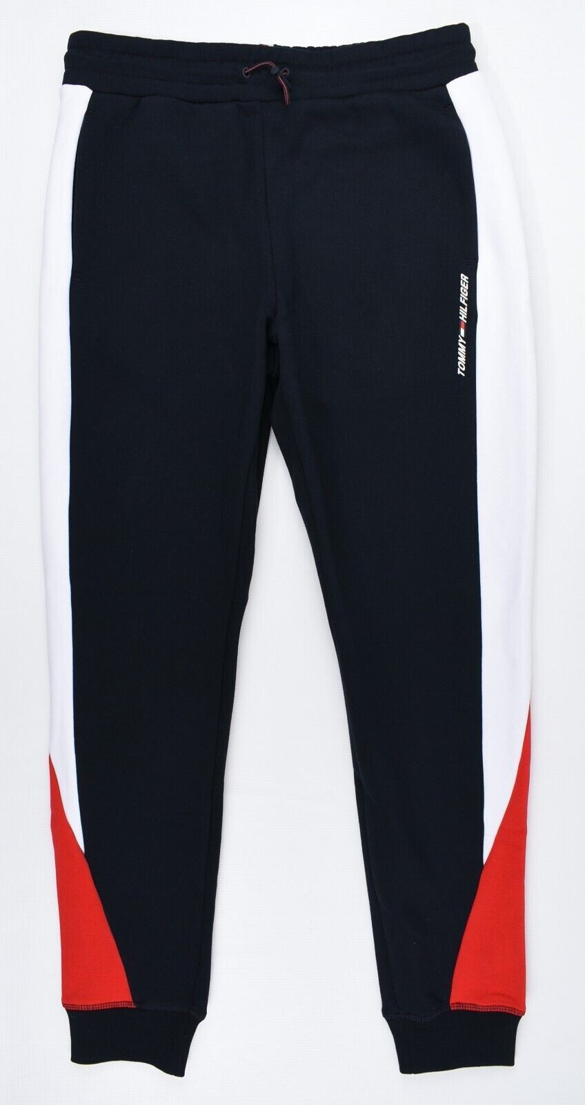 TOMMY HILFIGER Men's Joggers, Organic Cotton Blend, Blue/Red/White, size L