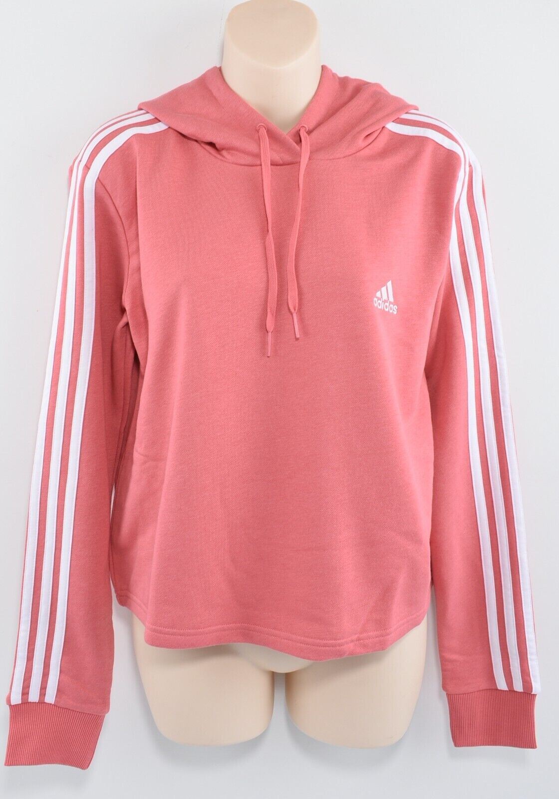 ADIDAS Women's Cropped 3 Stripe Logo Hoodie, Hazy Rose (pink), size M /UK 12-14