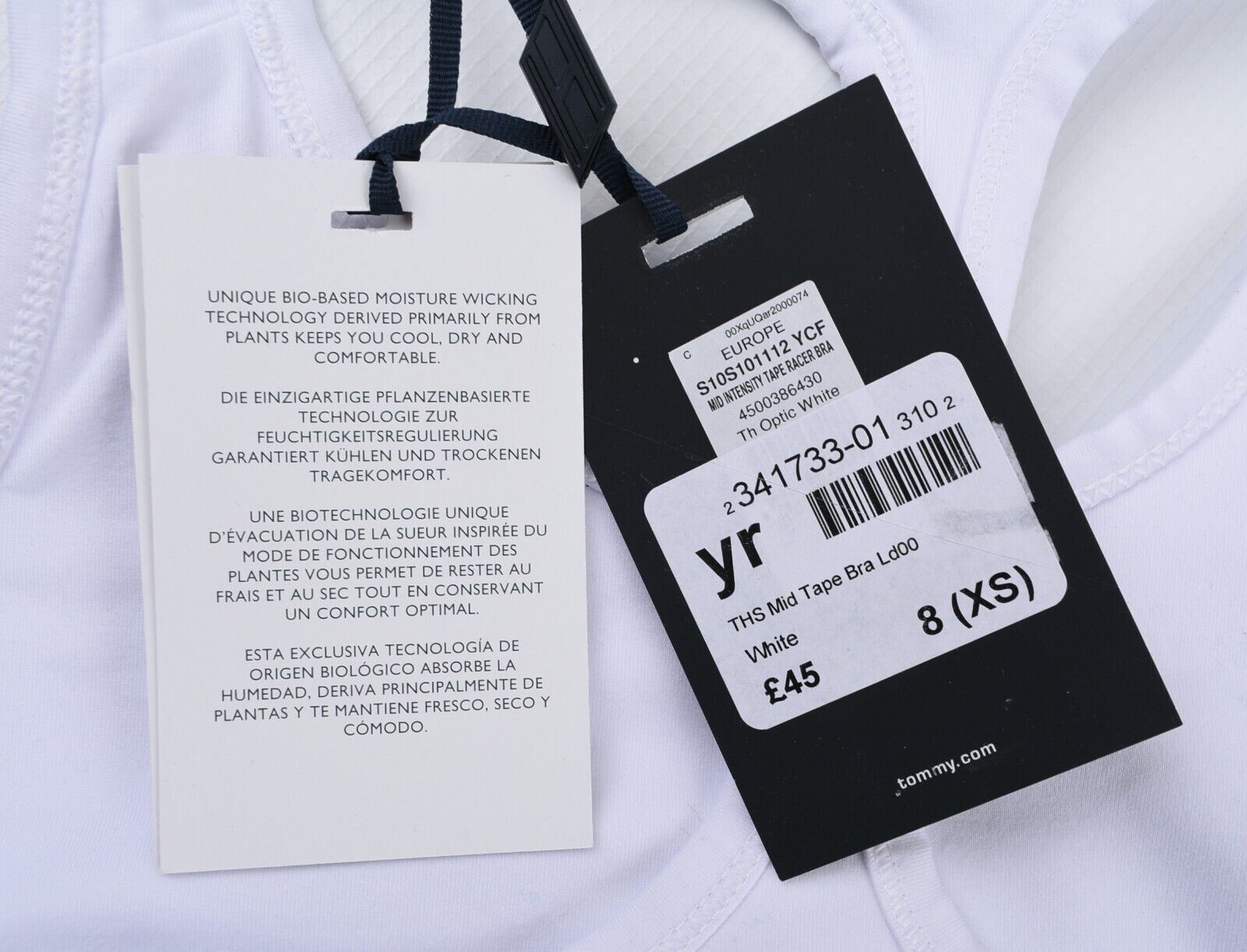 TOMMY HILFIGER Women's Mid Intensity Racerback Sports Bra, White, size XS (UK 8)