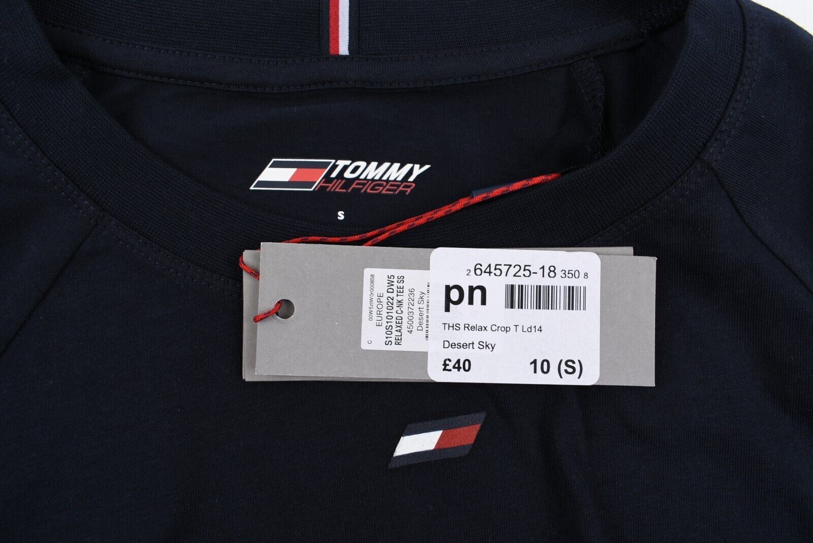 TOMMY HILFIGER Women's Logo Hem Relaxed Fit Cropped Top, Blue, size S (UK 10)