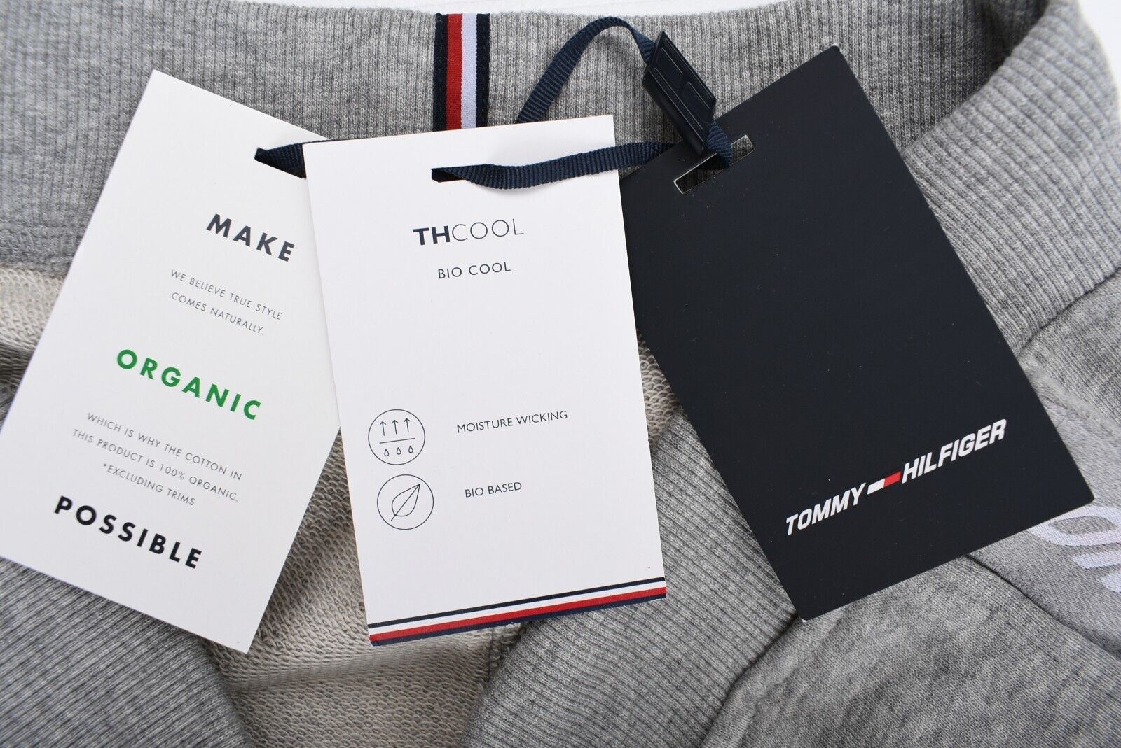 TOMMY HILFIGER Women's Logo Tape Organic Cotton Joggers, Grey Marl size XL UK 16