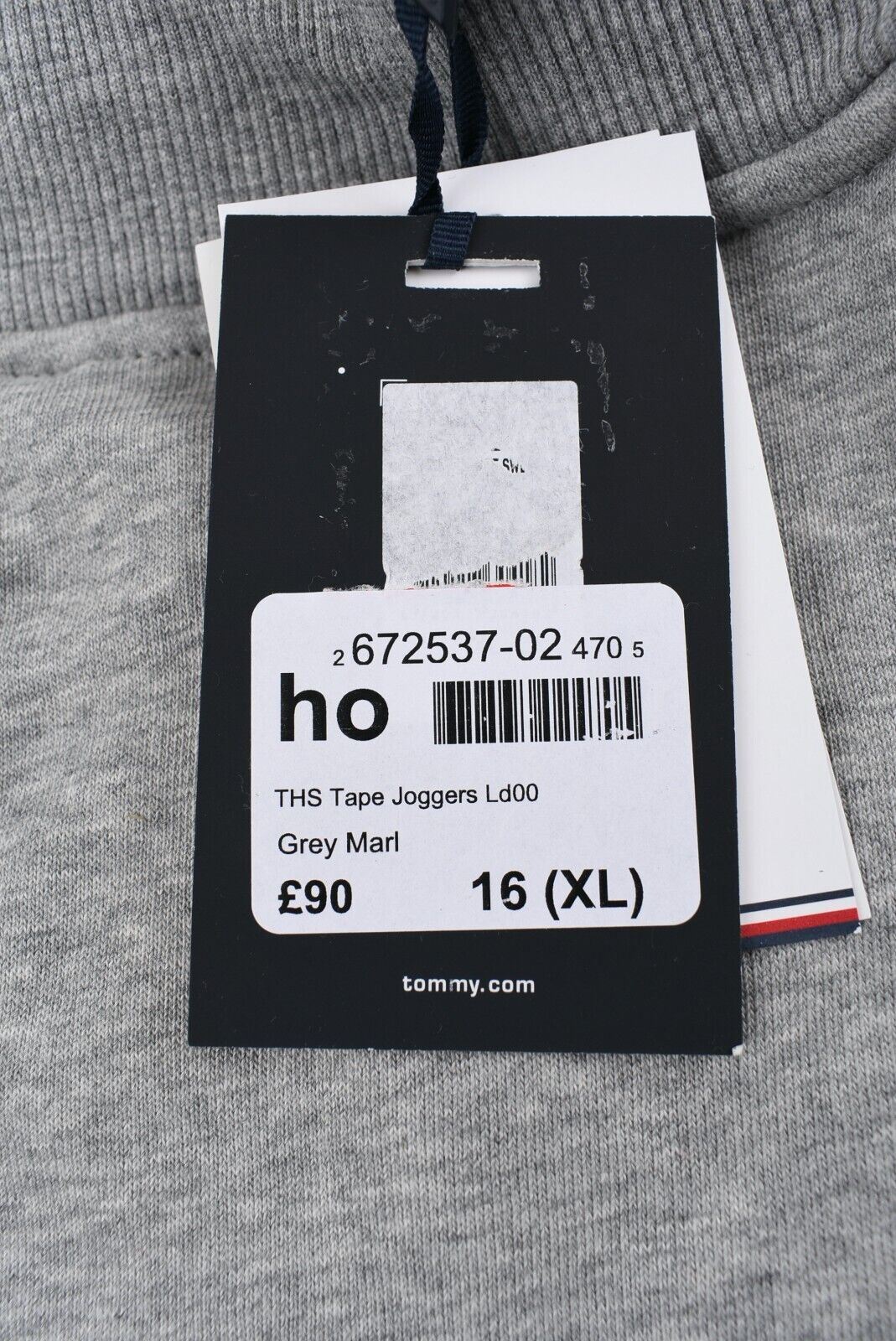 TOMMY HILFIGER Women's Logo Tape Organic Cotton Joggers, Grey Marl size XL UK 16