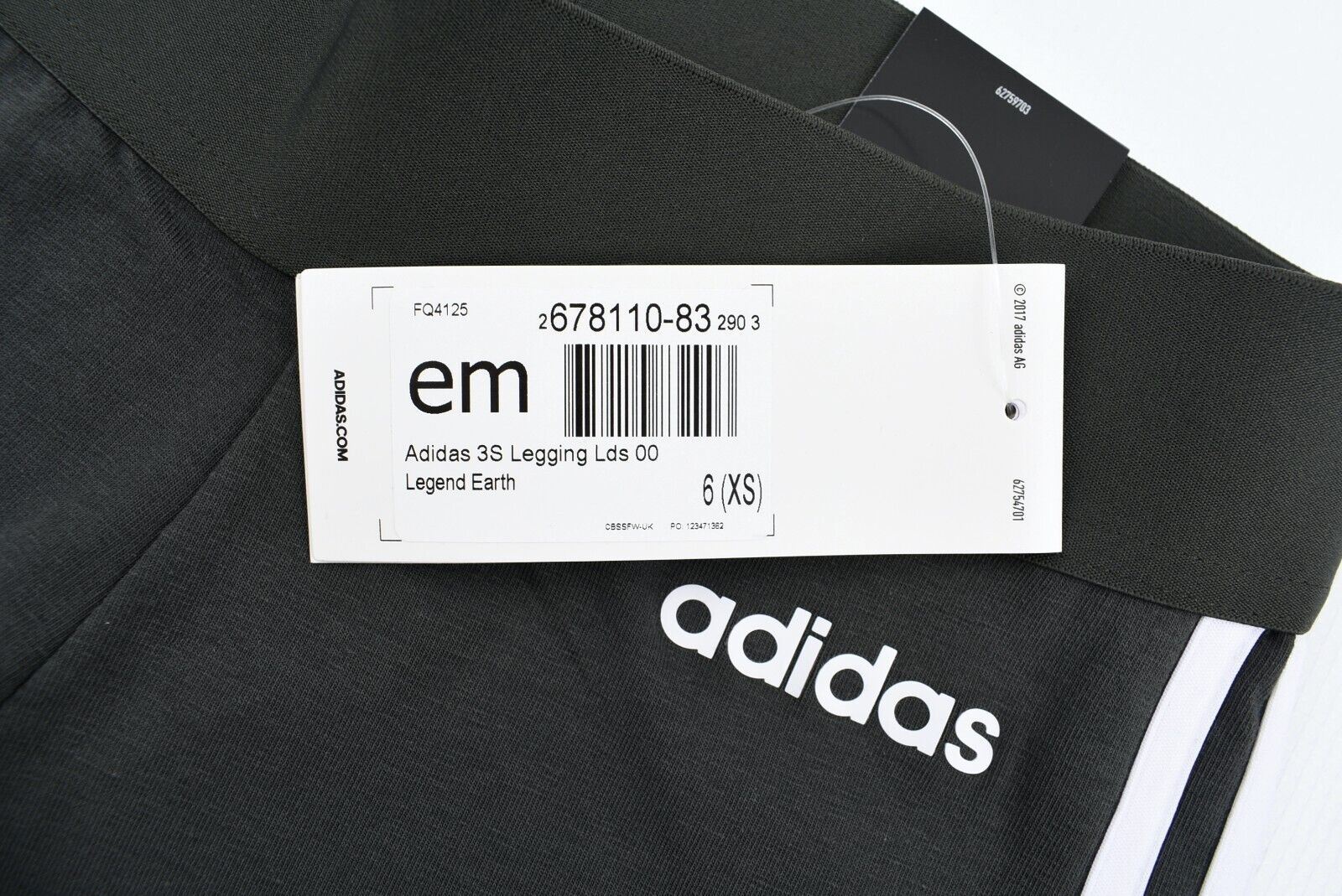 ADIDAS Women's 3 Stripes Cotton Leggings, Legend Earth Green, size XS (UK 4-6)