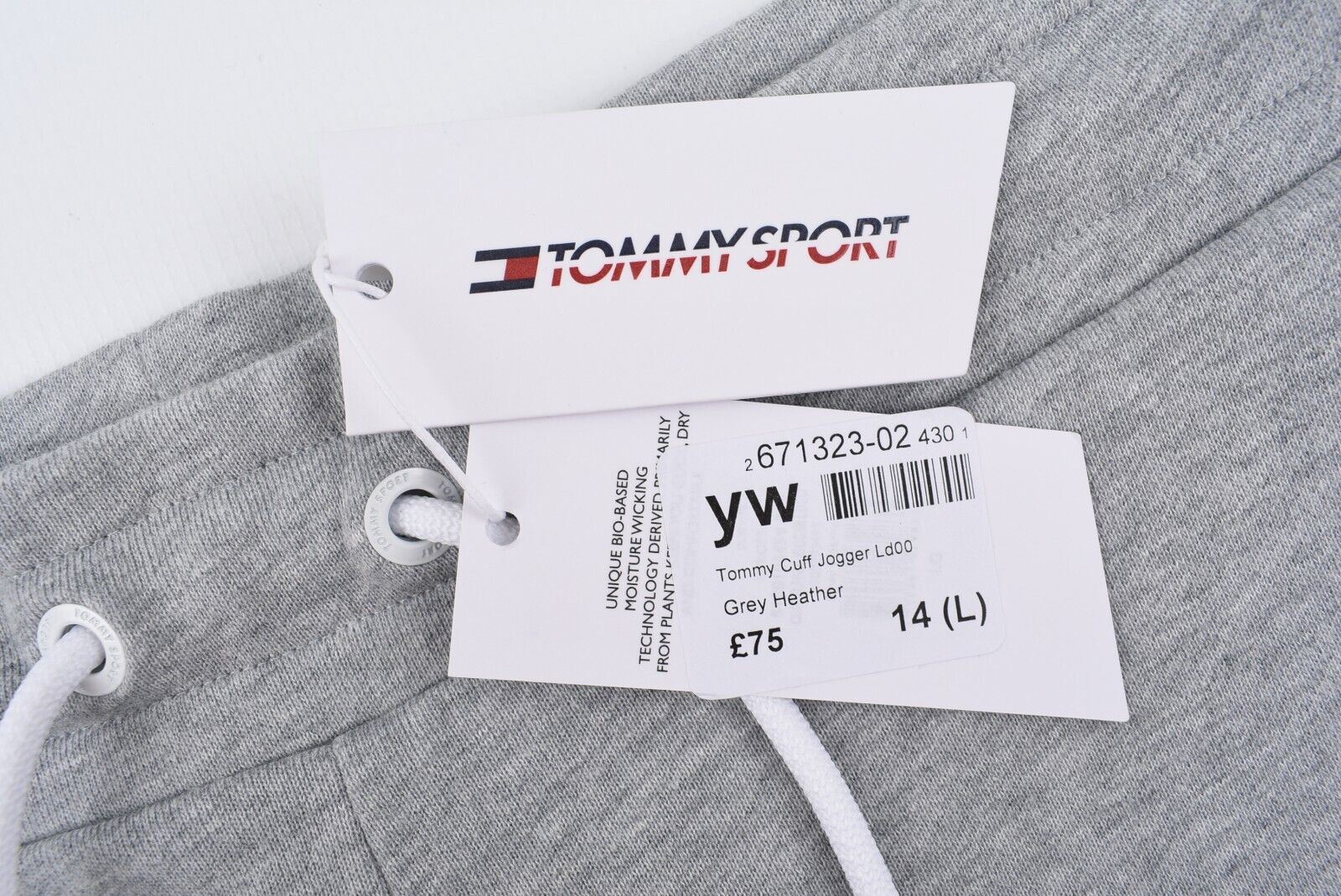 TOMMY HILFIGER - TOMMY SPORT Women's Cuffed Joggers, Grey Heather, size L UK 14