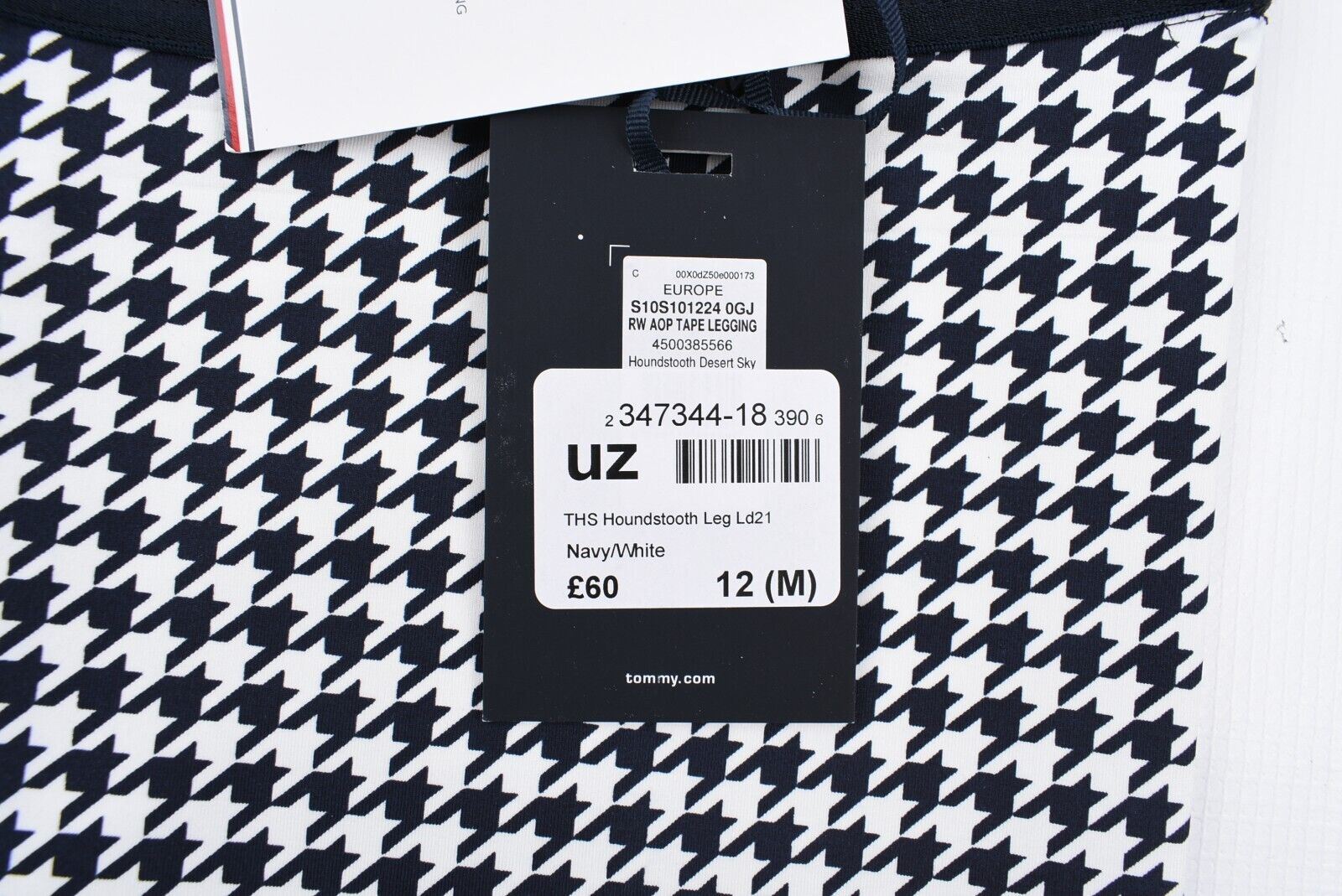 TOMMY HILFIGER Activewear Women's Leggings, Navy Blue/Houndstooth size M (UK 12)