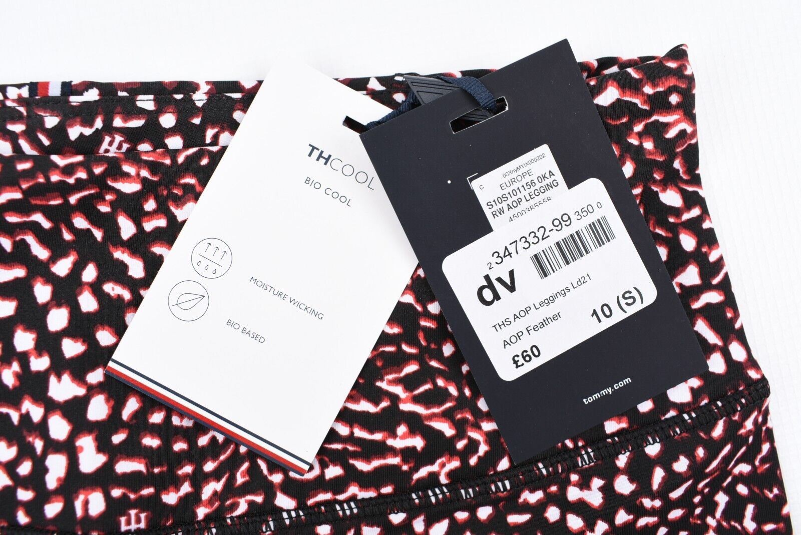 TOMMY HILFIGER Activewear Women's Leggings, Black/Red Pattern, size S (UK 10)