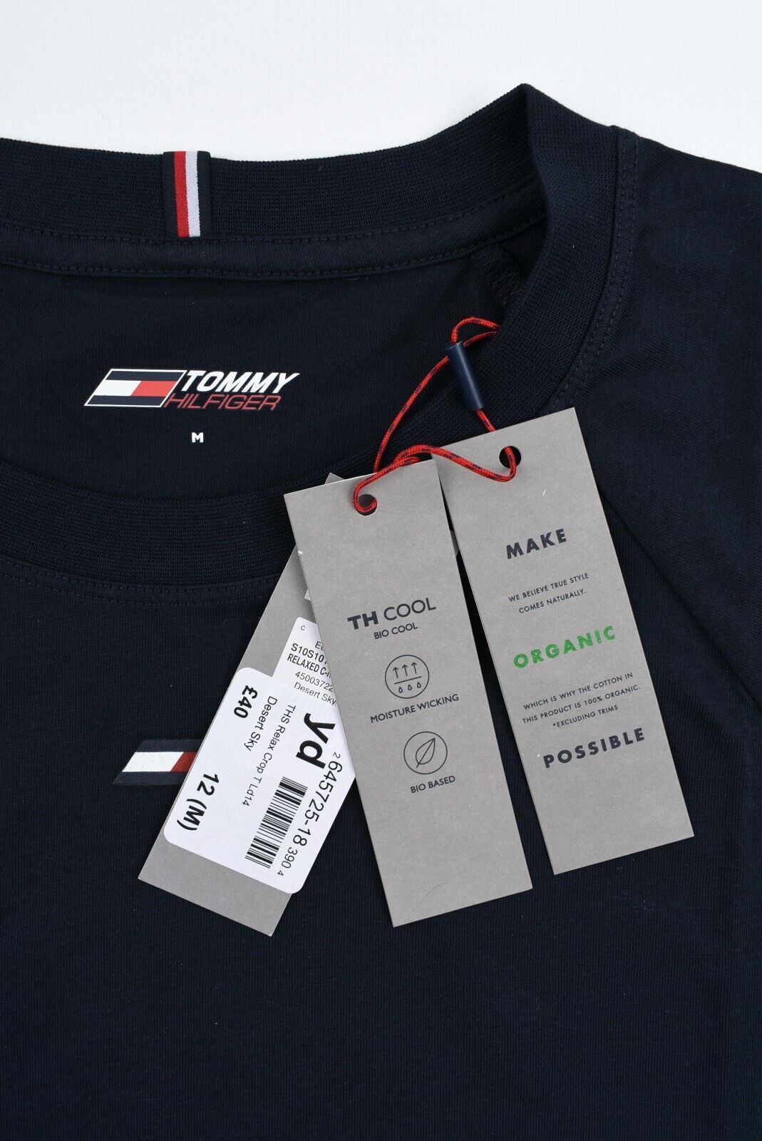 TOMMY HILFIGER Women's Logo Hem Relaxed Fit Cropped Top, Blue, size M (UK 12)