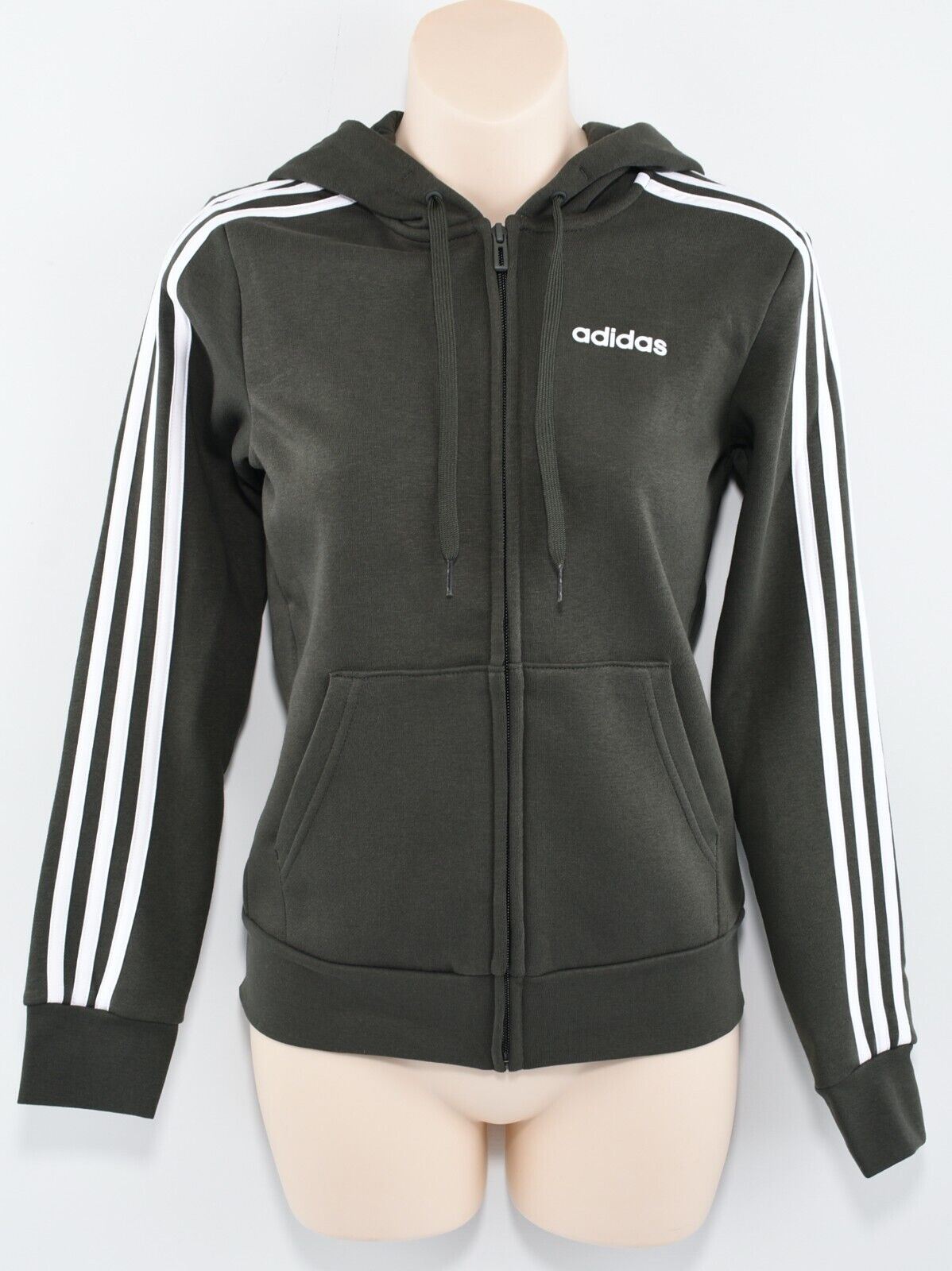 ADIDAS Women's Full Zip Hoodie Jacket, Legend Earth Green, size XS (UK 4-6)