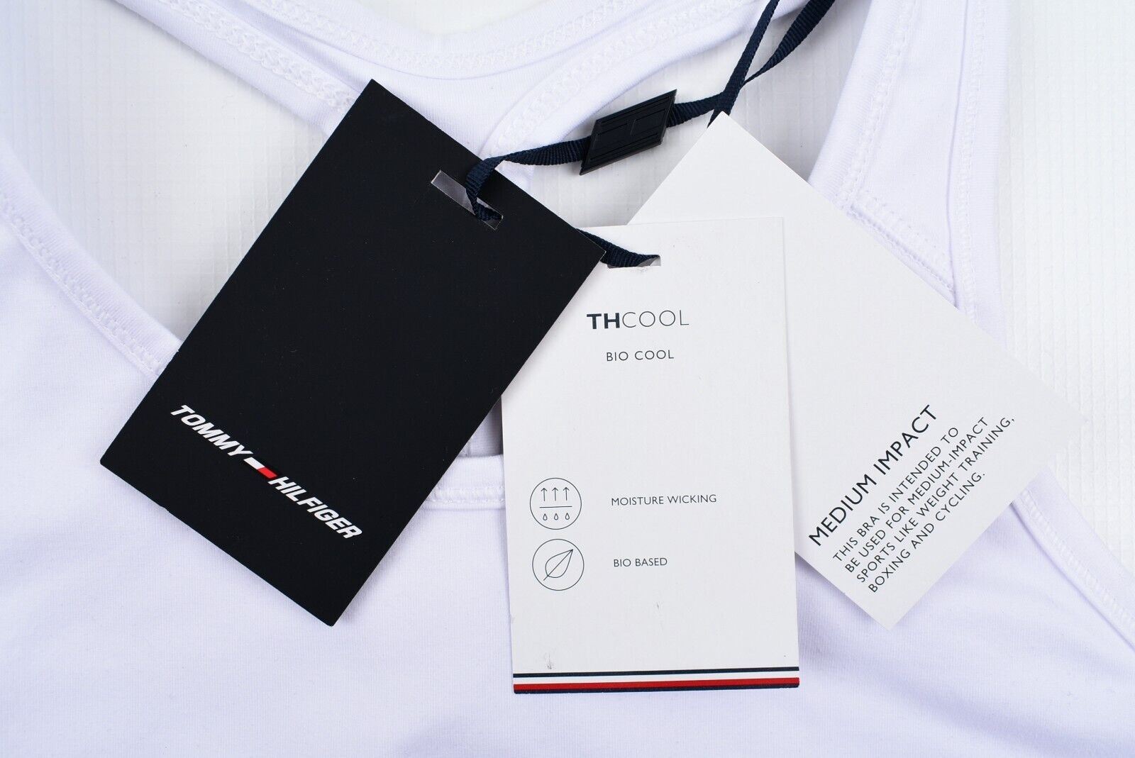 TOMMY HILFIGER Women's Mid Intensity Racerback Sports Bra, White, size L (UK 14)