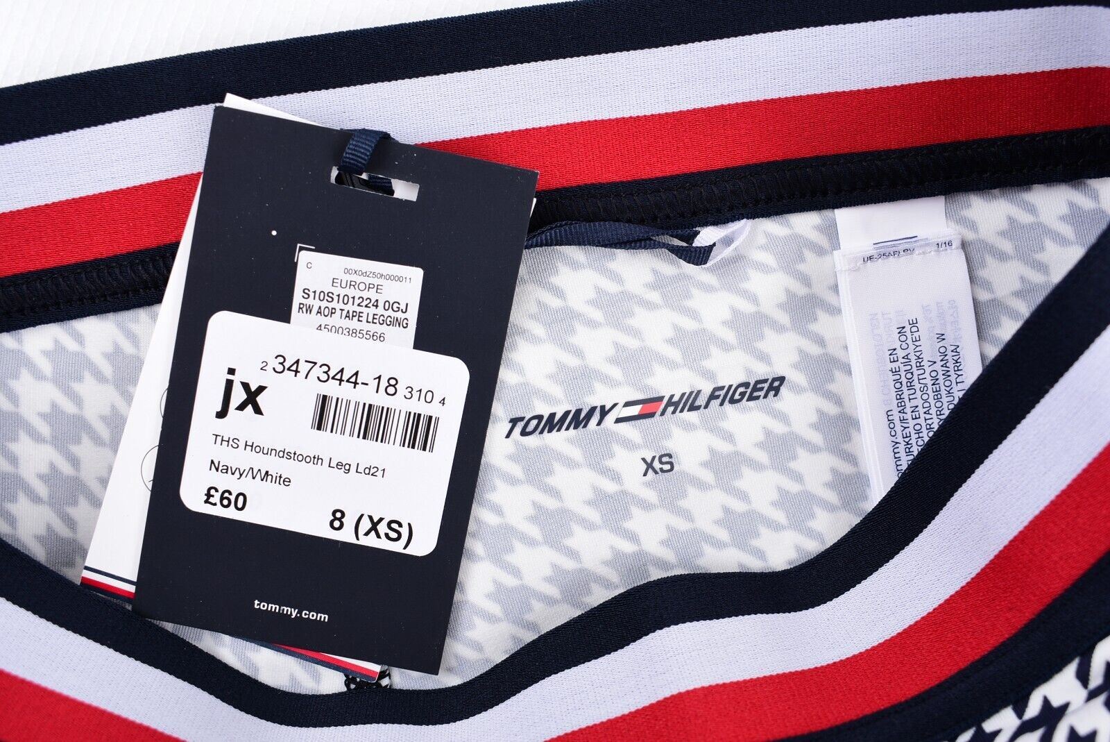 TOMMY HILFIGER Activewear Women's Leggings, Navy Blue/Houndstooth size XS (UK 8)