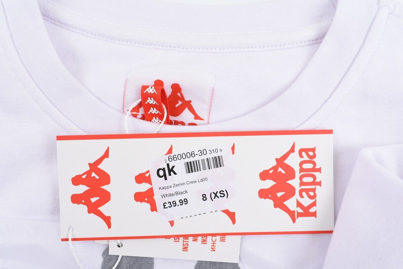 KAPPA Women's Zemin Crew Slim Fit Sweatshirt, White/Black Logo, size XS (UK 8)