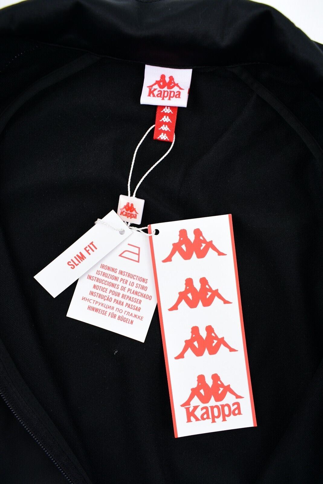 KAPPA Men's Full Zip Track Jacket, Track Suit Top, SLIM FIT, Black, size MEDIUM