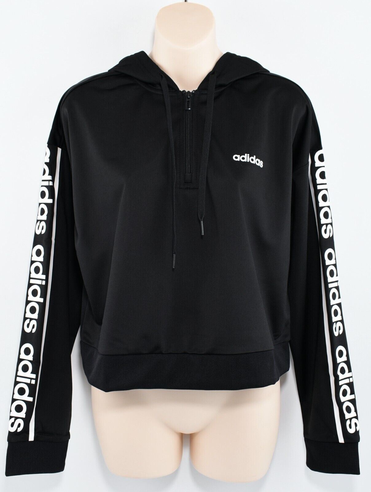 ADIDAS Women's 1/4 Zip Cropped Logo Hoodie, Black, size M /UK 12-14
