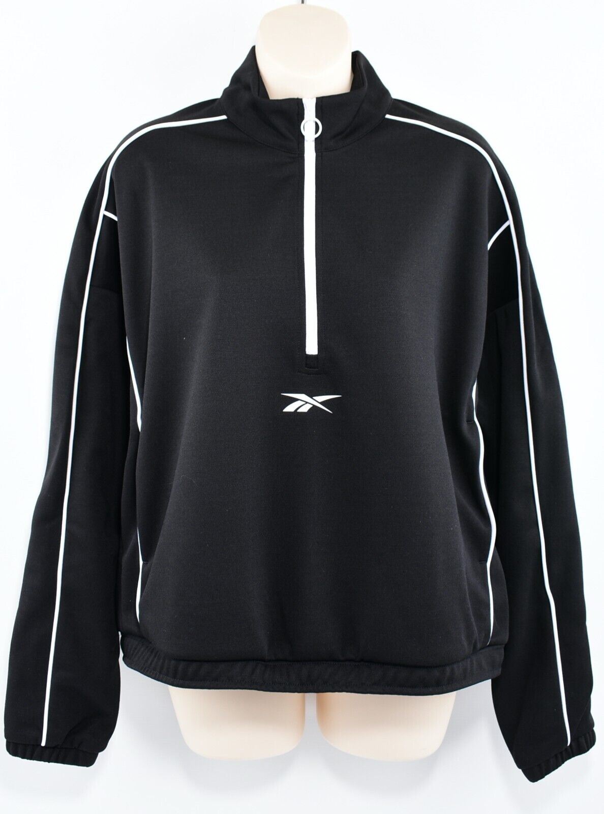 REEBOK Women's Workout Ready 1/4 Zip Cover Up Sweatshirt, Black, size S /UK 8-10