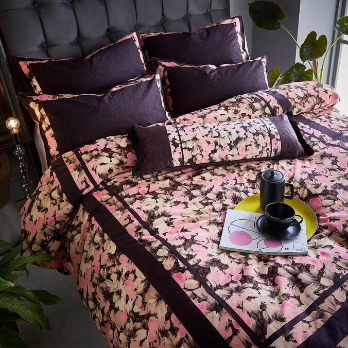TED BAKER Bedding: 2x Standard Pillowcases, Smudge Floral (Pink/Black/Multi)