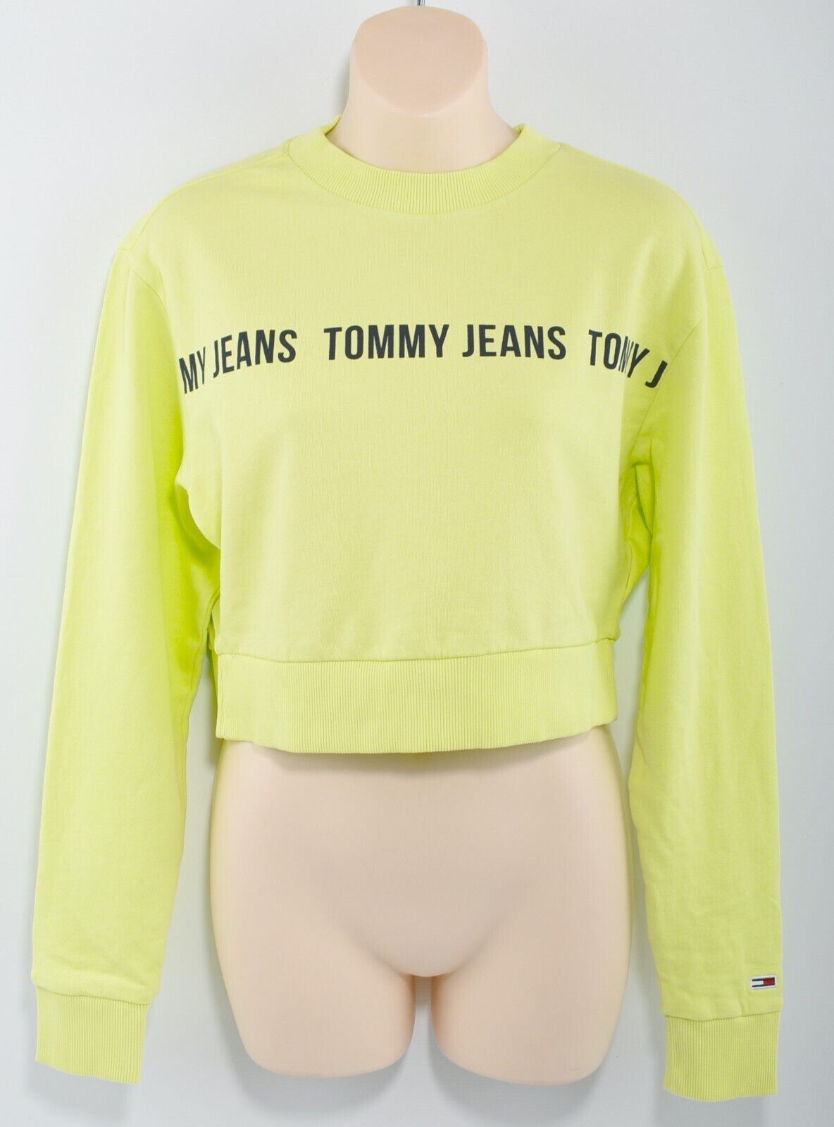 TOMMY HILFIGER Women's 100% Organic Cotton Cropped Sweatshirt, Faded Lime size S