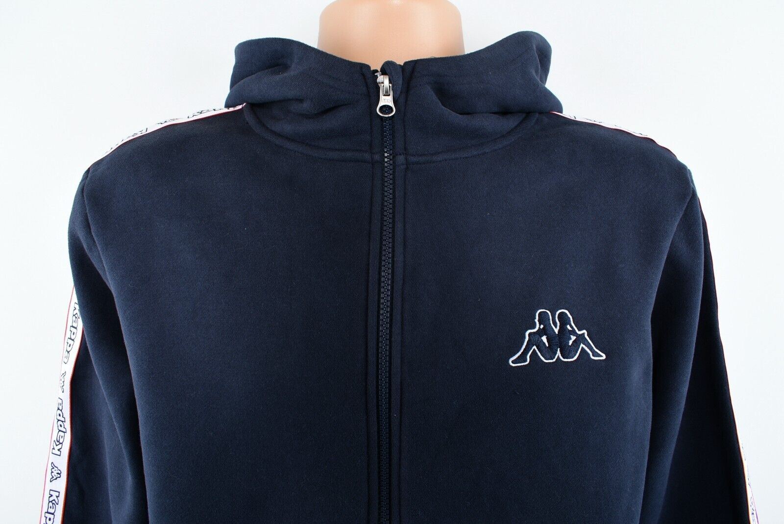 KAPPA Men's Full Zip Hoodie Jacket, Sleeve Logo Tape, Navy Blue, size M