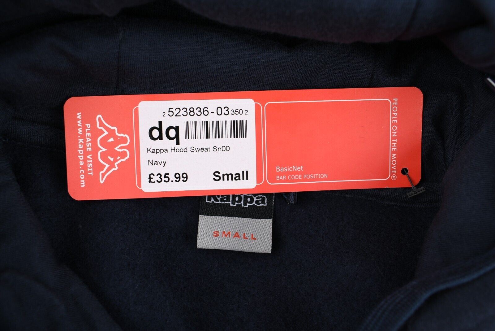 KAPPA Men's Hooded Sweatshirt, Hoodie, Sleeve Logo Tape, Navy Blue, size S