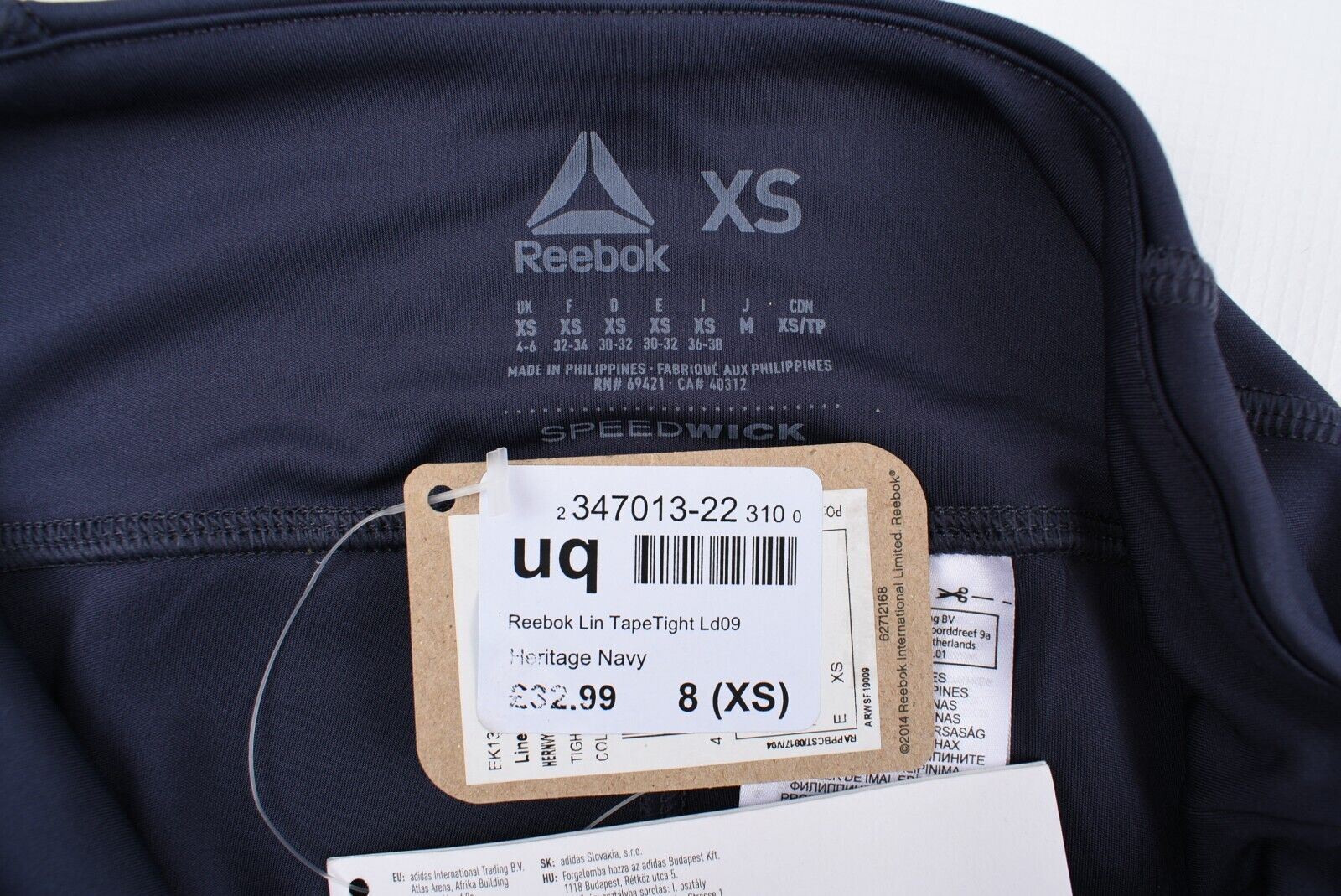 REEBOK Speedwick Women's Linear Logo Leggings, Heritage Navy Blue, size XS-UK 8