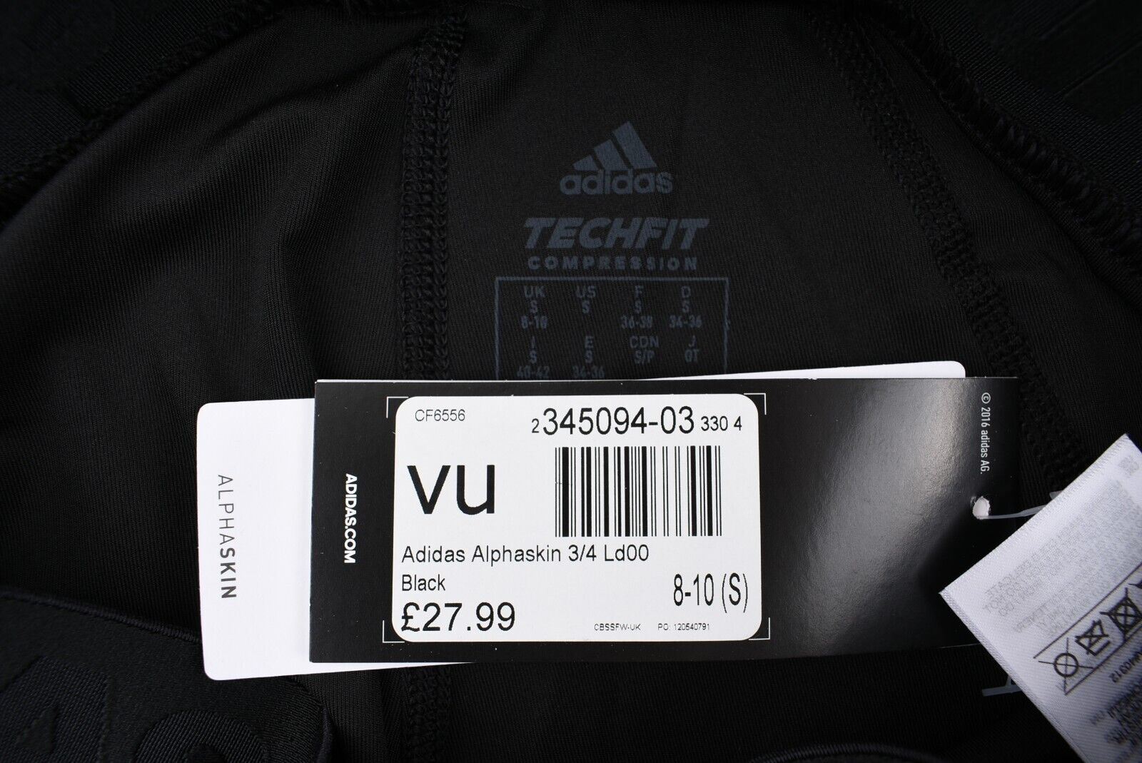 ADIDAS Women's ALPHASKIN 3/4 Sports Leggings, Black, size S (UK 8-10)