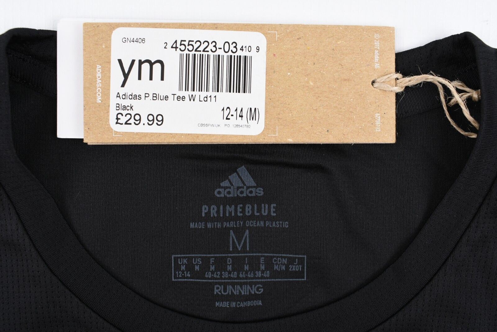 ADIDAS Women's Primeblue Sports Running Tee, T-shirt, Black, size M (UK 12-14)