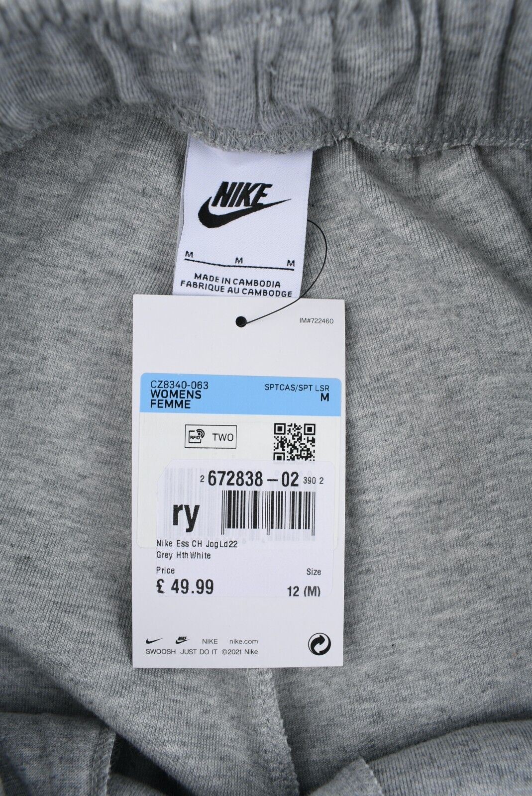 NIKE Women's Standard Fit Mid Rise Cuffed Joggers, Grey Heather, size M  (UK 12)