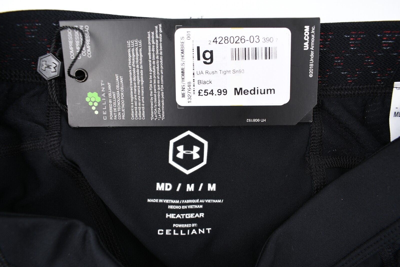 UNDER ARMOUR Men's RUSH Tight HeatGear Leggings, Black, size M