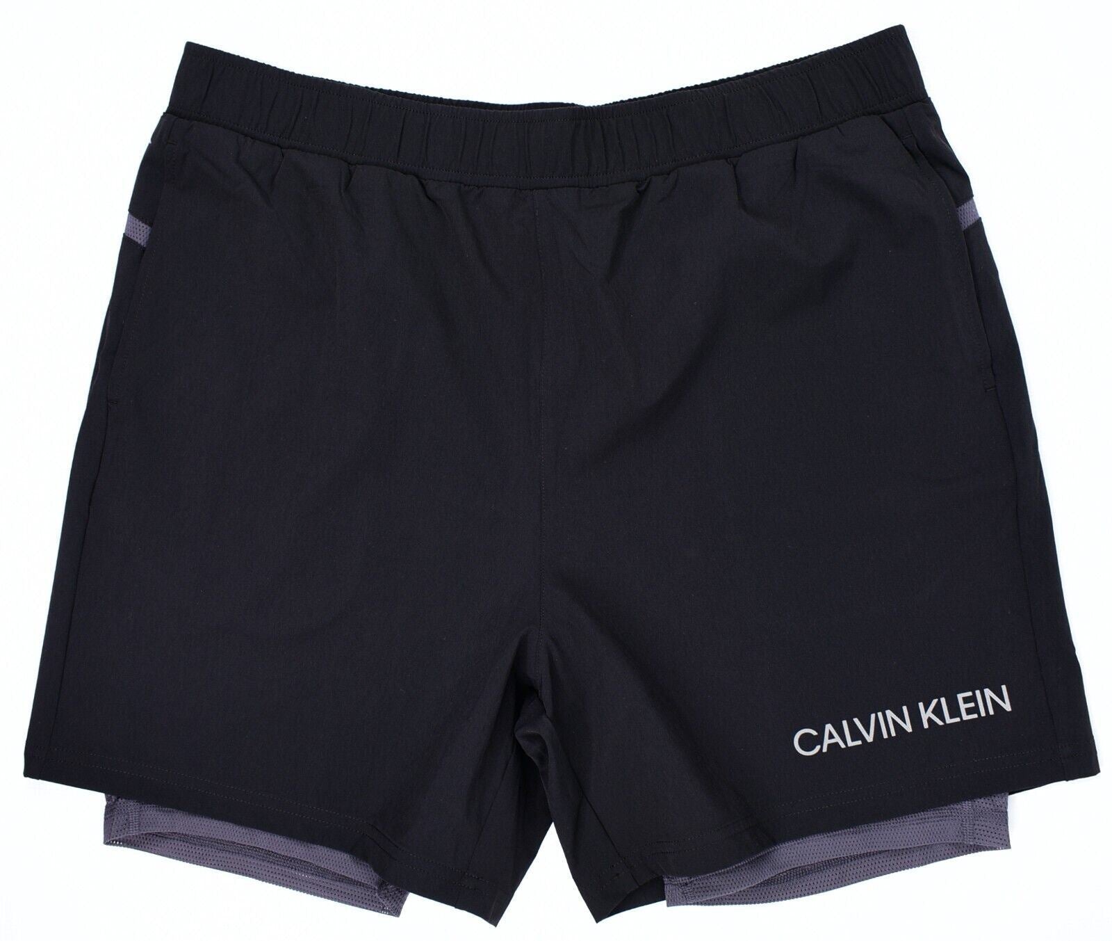 CALVIN KLEIN Performance: Men's 2-in 1 Workout Shorts, Black/Grey, size SMALL