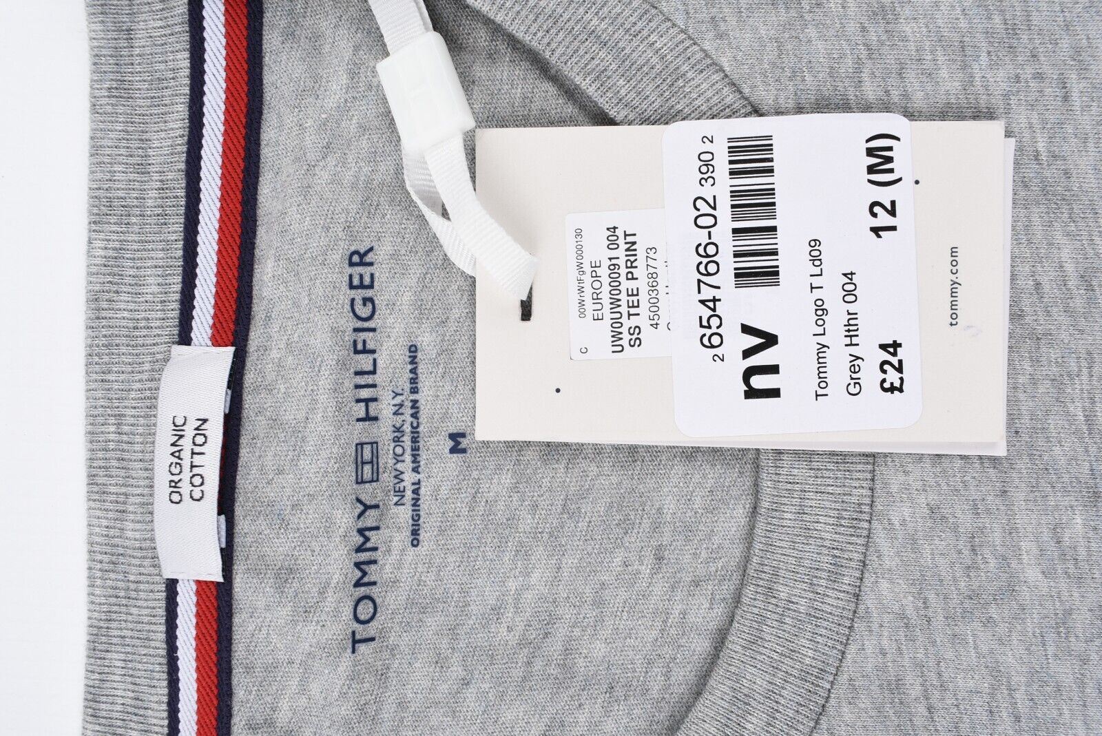 TOMMY HILFIGER Women's ORGANIC COTTON Logo T-shirt, Grey Heather, M (UK 12)