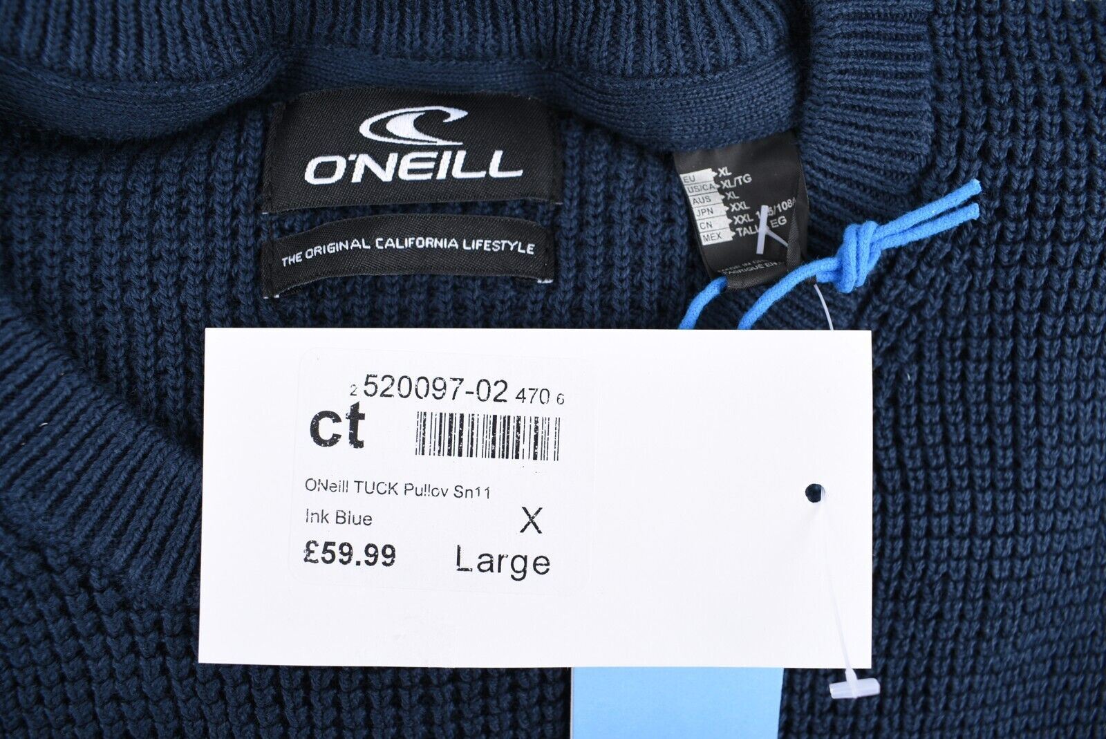 O'NEILL Men's TUCK Pullover Jumper, 100% Cotton Knit, Ink Blue, size XL