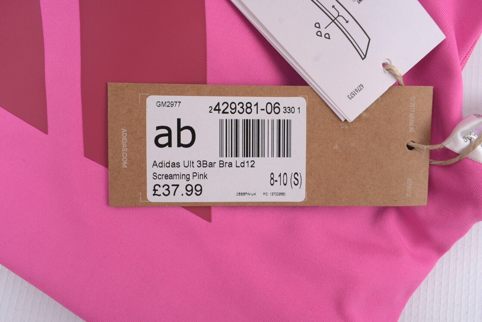 ADIDAS Women's Ultimate Alpha 3Bar Sports Bra, Screaming Pink, size S (UK 8-10)