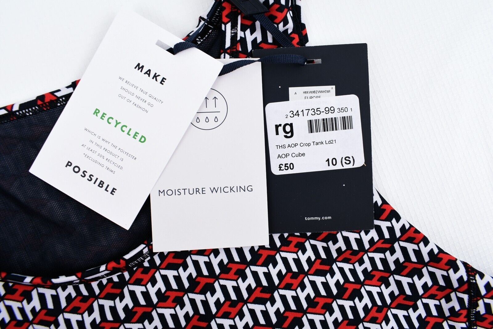 TOMMY HILFIGER Activewear Women's Crop Top, Cube Logo Multi, size S (UK 10)