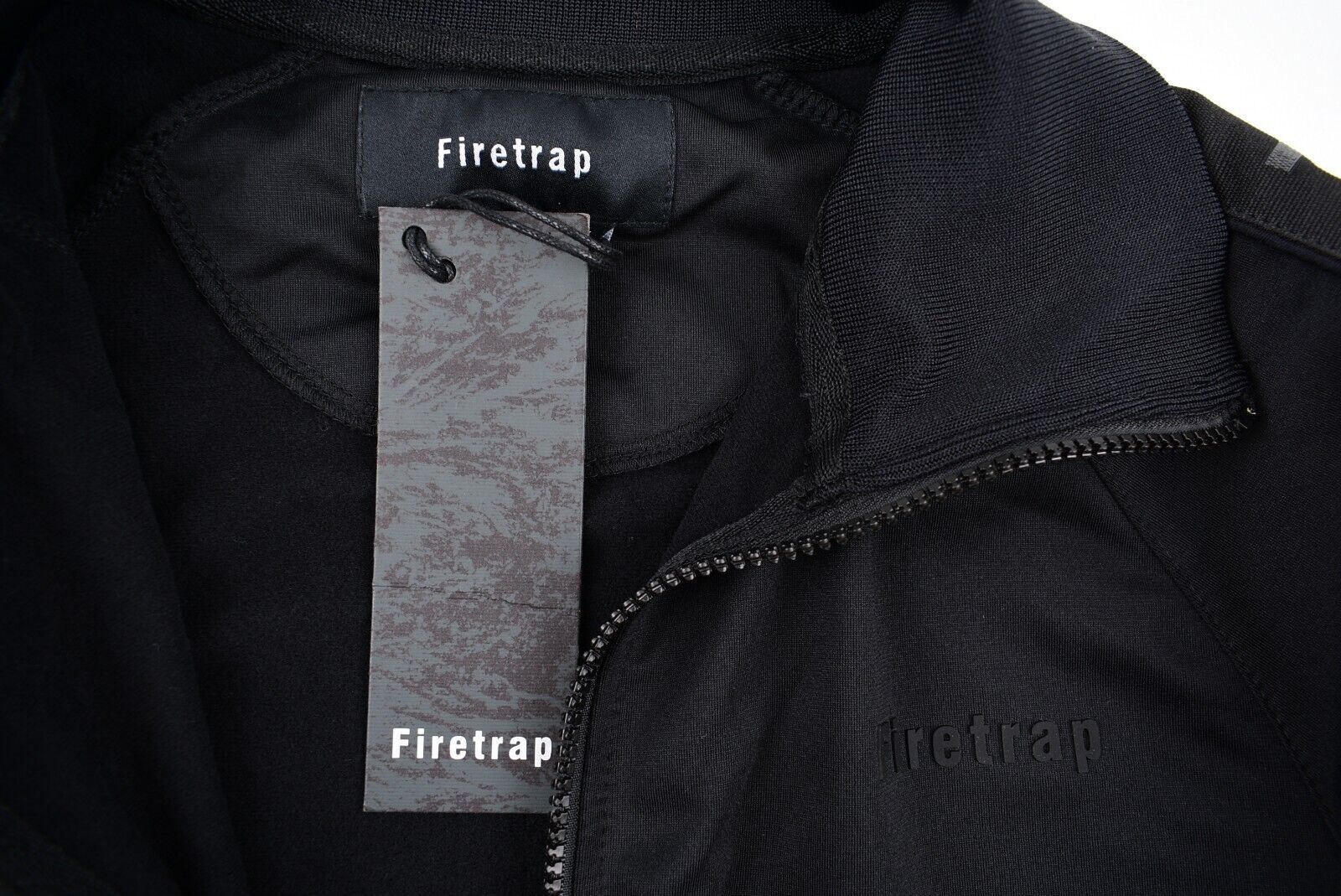 FIRETRAP Men's Full Zip Track Jacket, Track Suit Top, Black, size MEDIUM