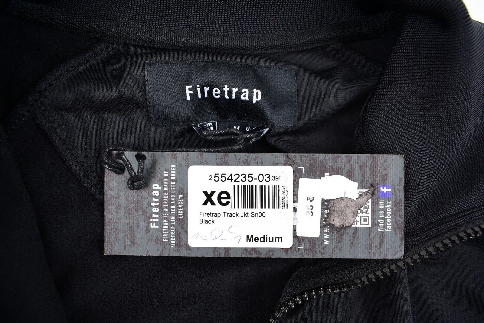FIRETRAP Men's Full Zip Track Jacket, Track Suit Top, Black, size MEDIUM