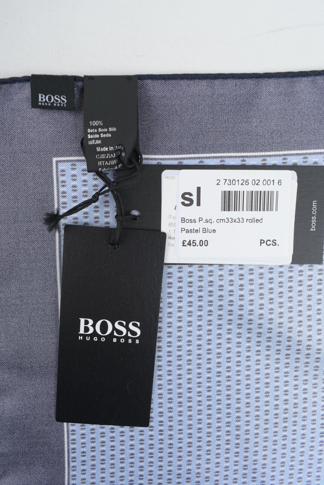 HUGO BOSS Pocket Square /Rolled Scarf  100% SILK, Blue/Navy/Patterned, 33x33cm